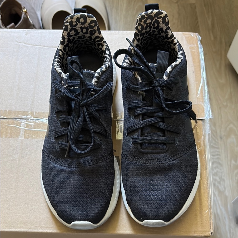 Adidas Black Sneakers with Leopard Accent